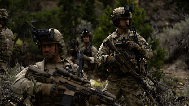Soldiers wearing NOVA™ Binocular System night vision