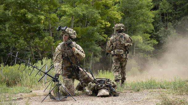 British Infantry wearing Binocular Night Vision Device (BNVD) - Fused