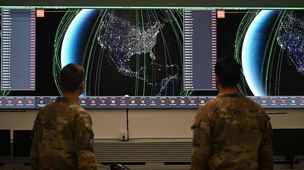 Members of the 18th Space Defense Squadron operate the Atlas system at Vandenberg Space Force Base, Calif.