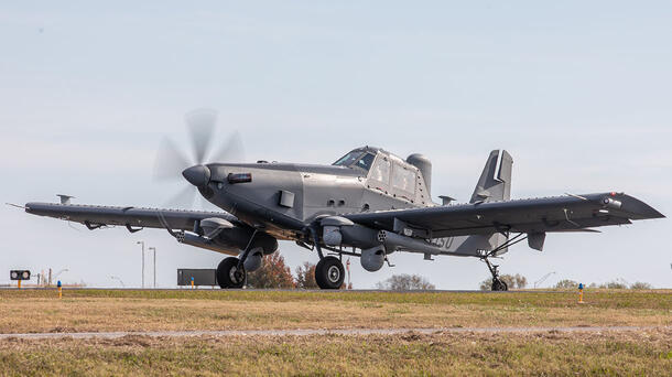 L3Harris’ SKY RAIDER II INTERNATIONAL™ aircraft is showcased at the company’s facility at the Tulsa, Oklahoma International Airport.