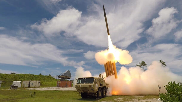 THAAD missile fires from launcher
