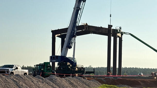 Metal shell construction underway at the Arkansas Advanced Propulsion Facilities campus.