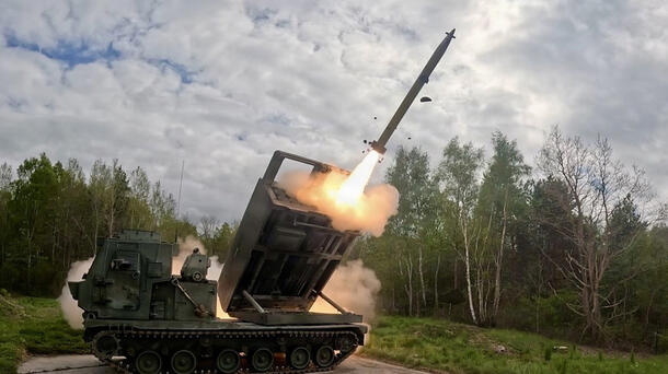 GMLRS fires from launcher