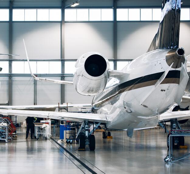 Business Jet in hangar