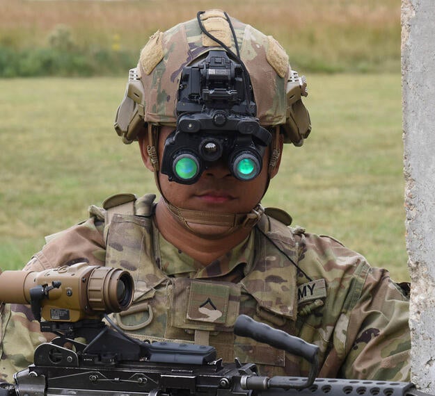 Soldier Wearing ENVG-B Enhanced Military Night Vision Binocular