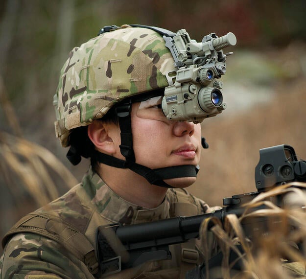 Soldier Wearing ENVG AN/PSQ-20B Enhanced Military Night Vision Device