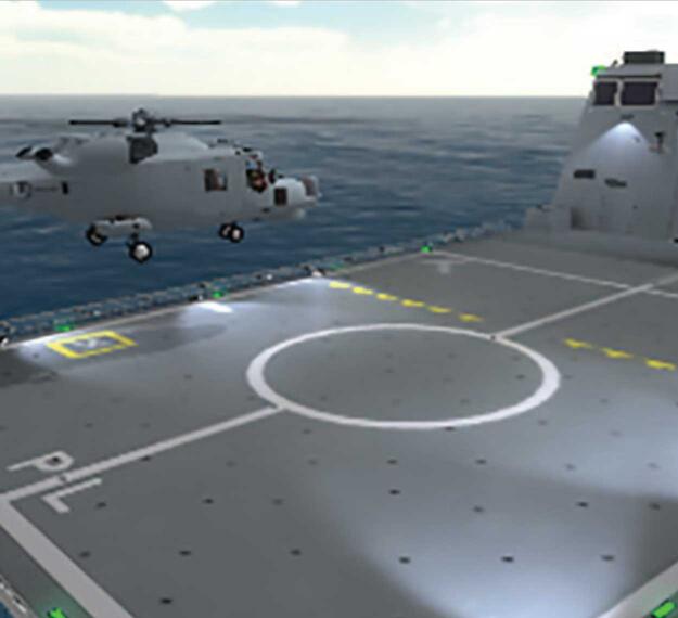 Rendering of helicopter landing on aircraft carrier 