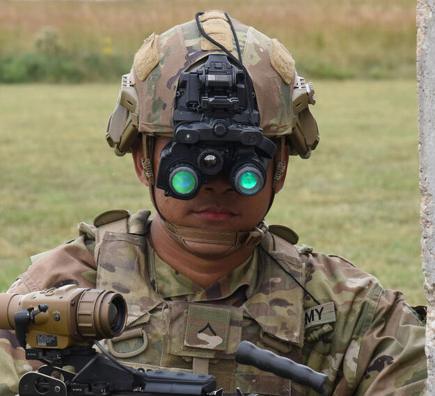 Soldier Wearing ENVG-B Enhanced Military Night Vision Binocular