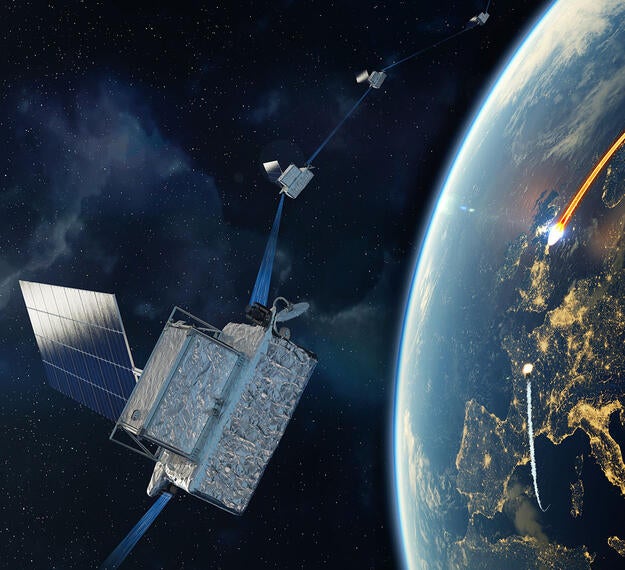 Illustration of Tranche 1 tracking layer, a missile-tracking sensor satellite in orbit