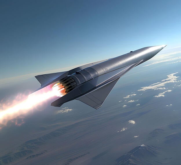 Concept render of hypersonic missile streaking through the sky at incredibly high speeds
