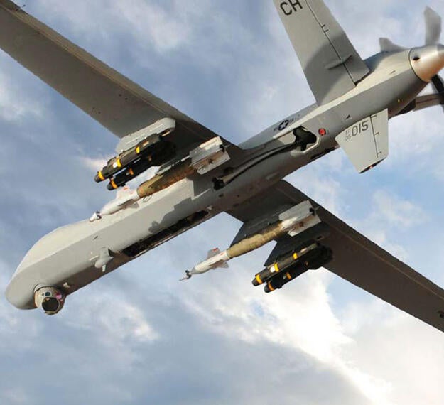 View of MQ-9 Reaper in flight, view from below