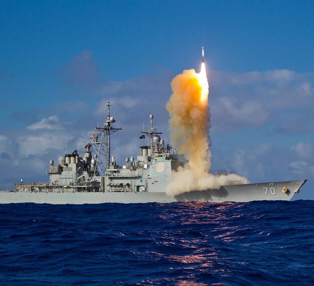 A Standard Missile-3 (SM-3) Block 1B interceptor missile is launched from the guided-missile cruiser USS Lake Erie (CG 70) during a Missile Defense Agency and U.S. Navy test in the mid-Pacific. The SM-3 Block 1B successfully intercepted a target missile that had been launched from the Pacific Missile Range Facility at Barking Sands in Kauai, Hawaii. Lake Erie detected and tracked the target with its onboard AN/SPY-1 radar. The event was the third consecutive successful intercept test of the SM-3 Block IB mi