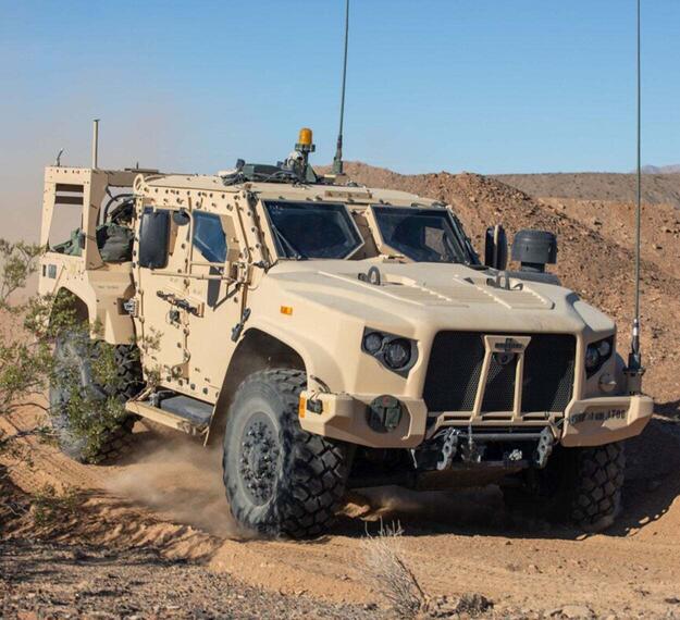 U.S. Soldiers maneuver a JLTV with Gladius Multi-mission Electromagnetic Countermeasures system