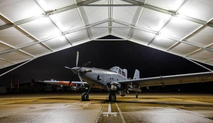 Aircraft photographed inside hangar