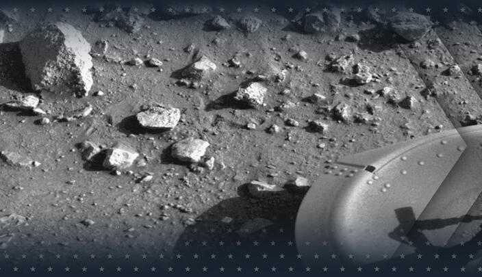 The first photograph ever taken on the surface of the planet Mars.