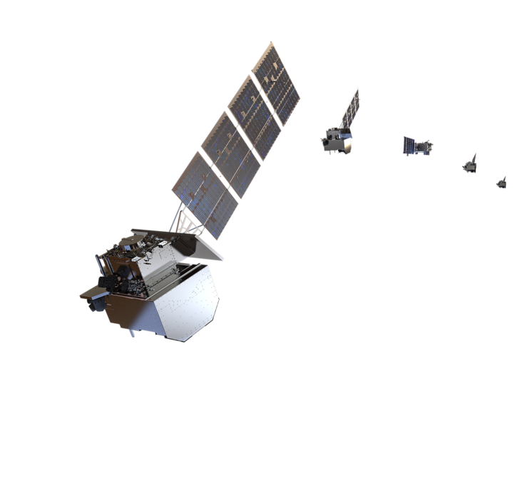 A row of satellites