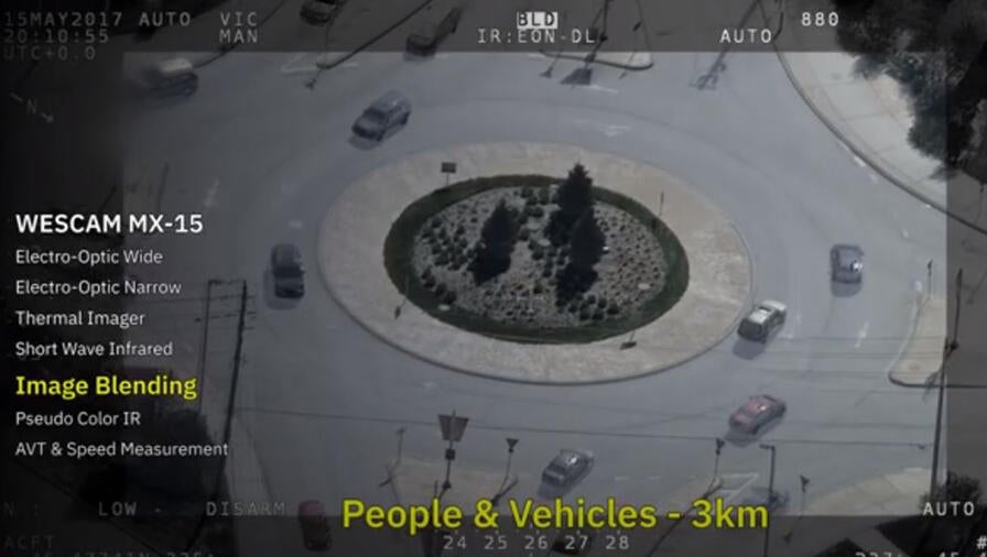 Infrared image of a traffic circle capture from above