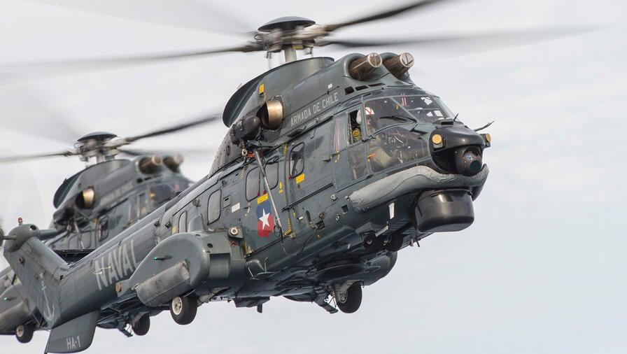 Airbus Super Puma Helicopter from the Chilean Navy inflight