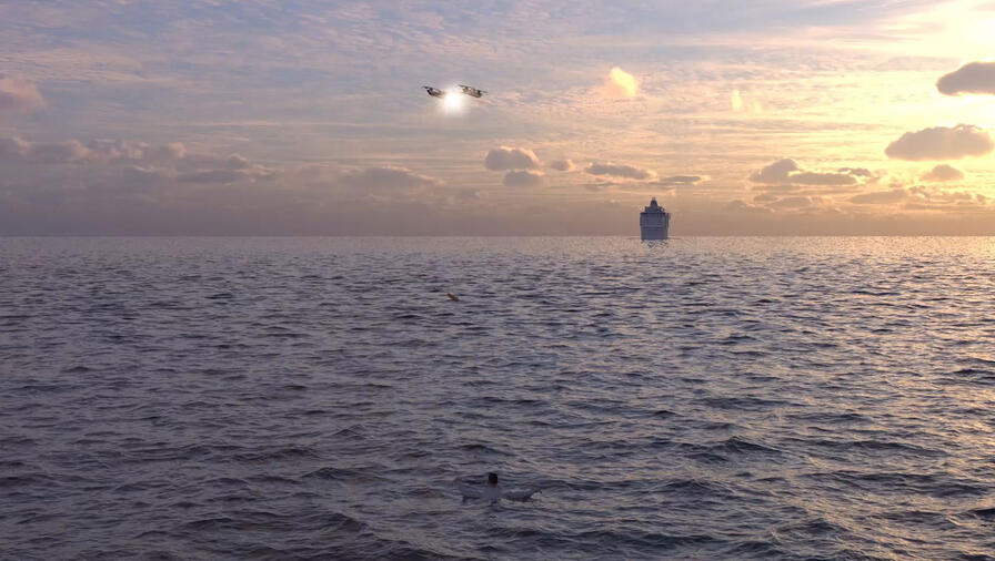 Drone flying over the sea