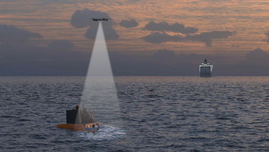 Drone spotlighting sea rescue