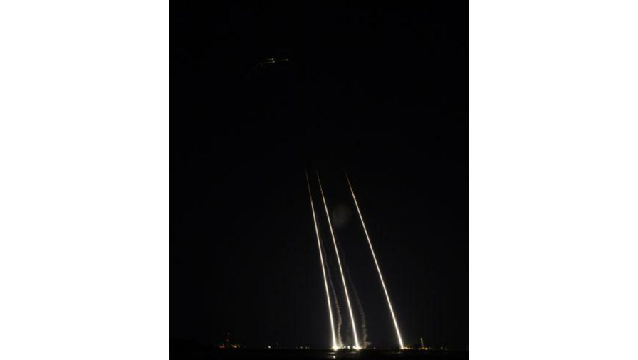 Three short-range ballistic missile targets are launched from NASA’s Wallops Flight Facility, Wallops Island, Virginia, in support of FTX-19, February 24, 2015. Credit: MDA