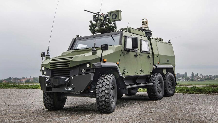 Military land vehicle with WESCAM gimbal