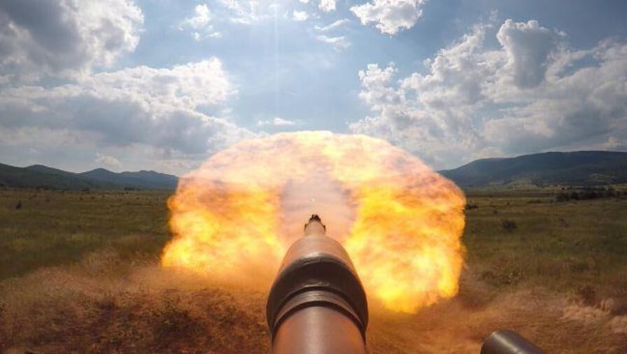 A tank firing a missile