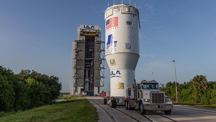 The upper stage is pulled by a truck