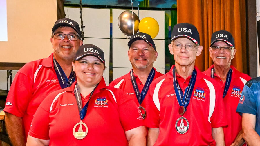 The U.S. team won the silver medal in the Scale Altitude event. Pictured left to right: Jim F., Cassidy S., Matt S., Trip B., Jay M.  (Photo credit: Jim Wilkerson)