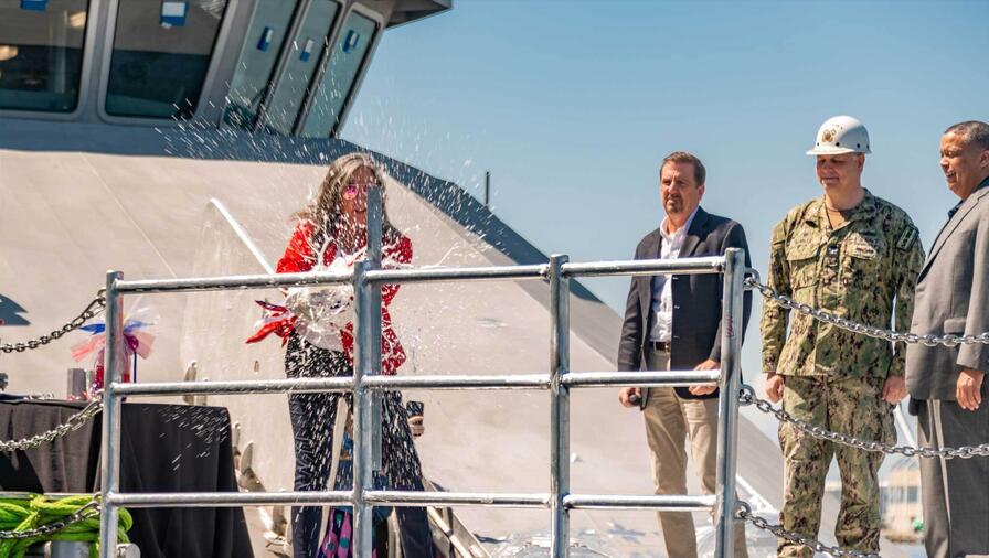 The christening of OUSV Vanguard, the U.S. Navy's newest Unmanned Surface Vehicle