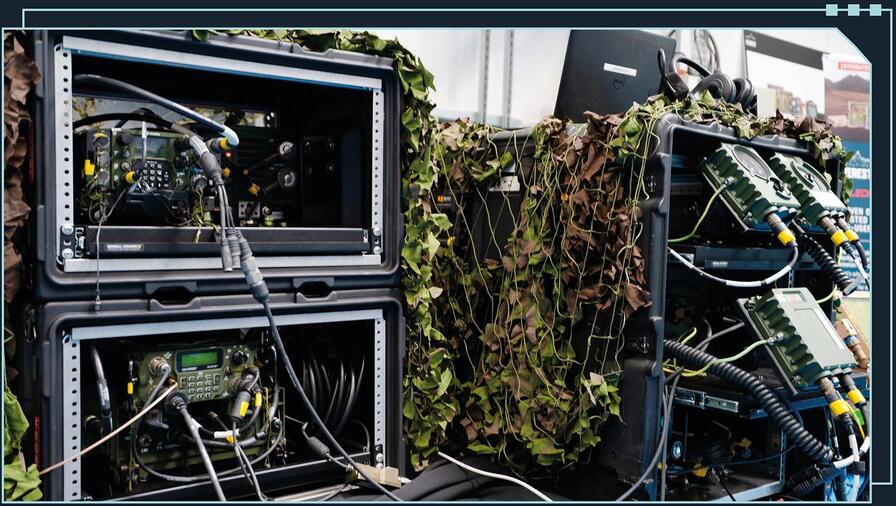 HF radio equipment wired up in a rack