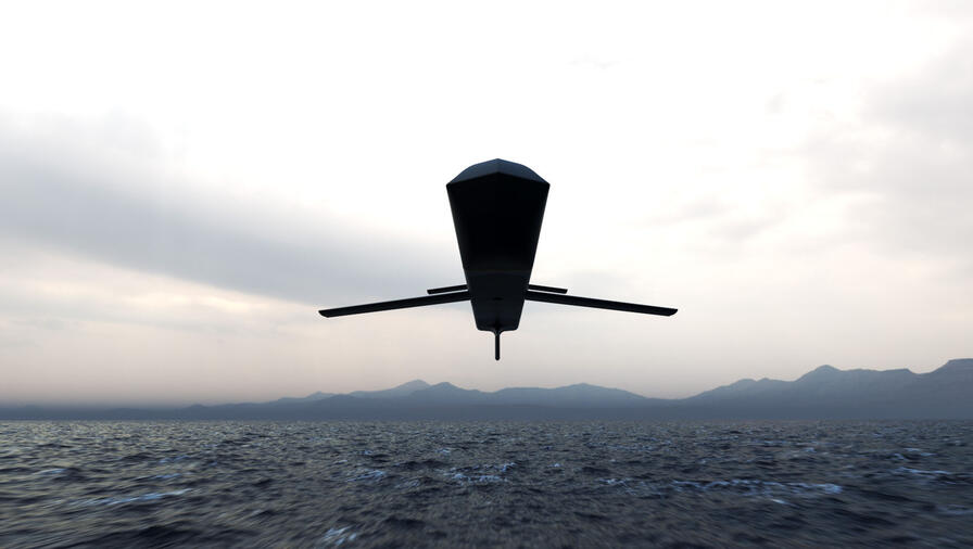 L3Harris Pack of Launched Effects, render of Red Wolf viewed from below while it skims over the sea