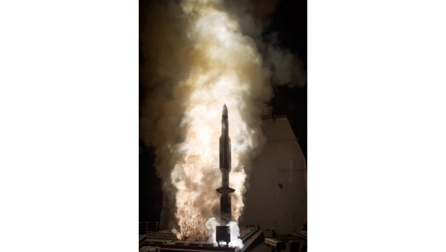 A Standard Missile-3 (SM-3) Block 1B guided missile is launched from the USS Lake Erie, and successfully intercepted a medium-range ballistic missile target off the coast of Kauai, Hawaii during a Missile Defense Agency and U.S. Navy test.