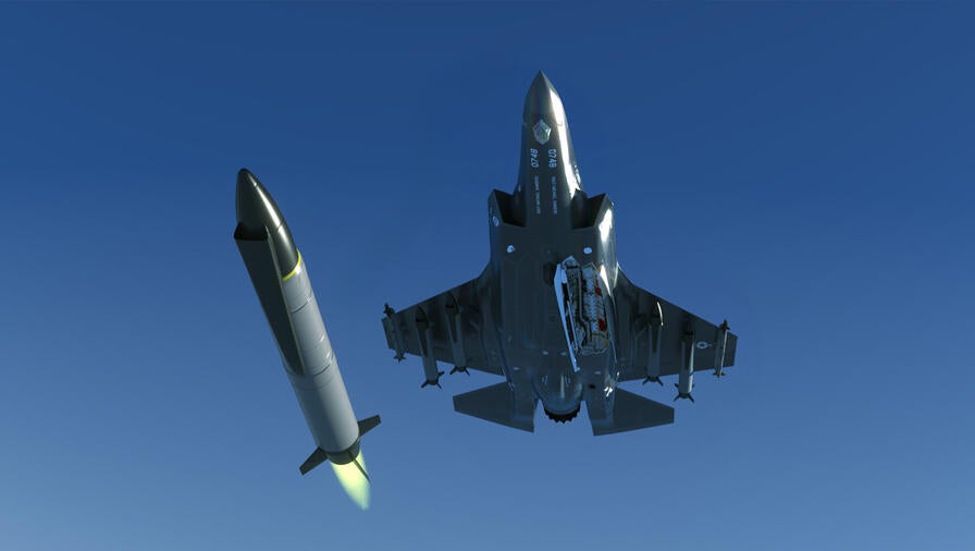 L3Harris artist’s rendering of a conceptual ramjet-powered munition being launched from a jet fighter.
