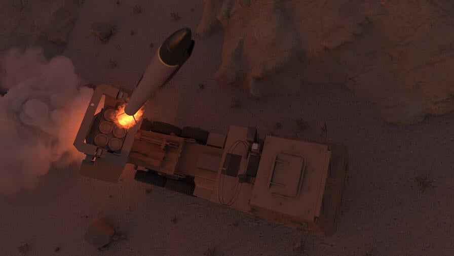 L3Harris artist’s concept of a notional ramjet-powered munition being fired from a mobile launch platform.