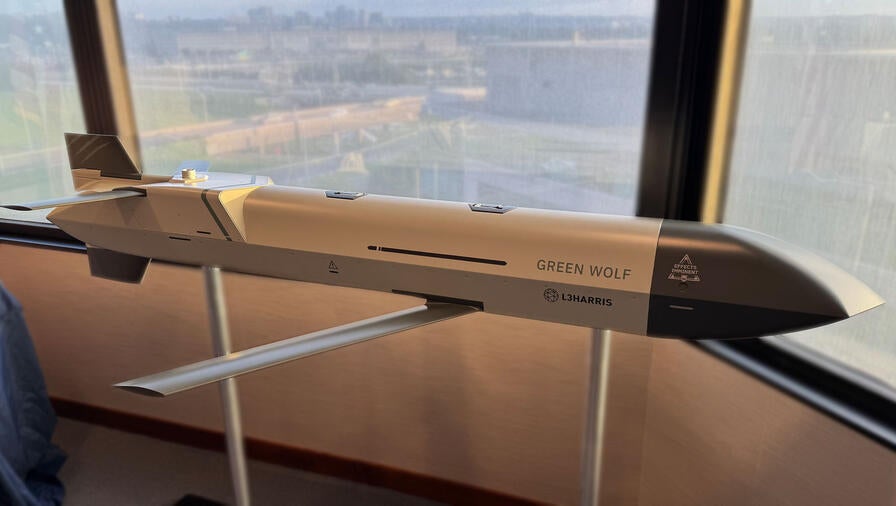 L3Harris Pack of Launched Effects, Green Wolf on display stand