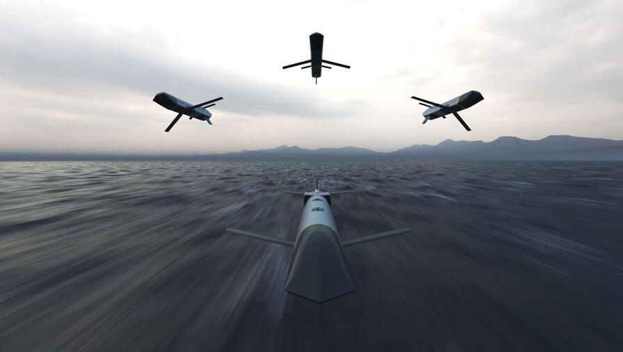 L3Harris Pack of Launched Effects rendering of Red Wolf skimming over sea