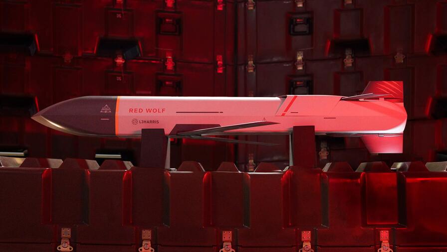 L3Harris Pack of Launched Effects, Red Wolf on display stand, red tint, left side view render