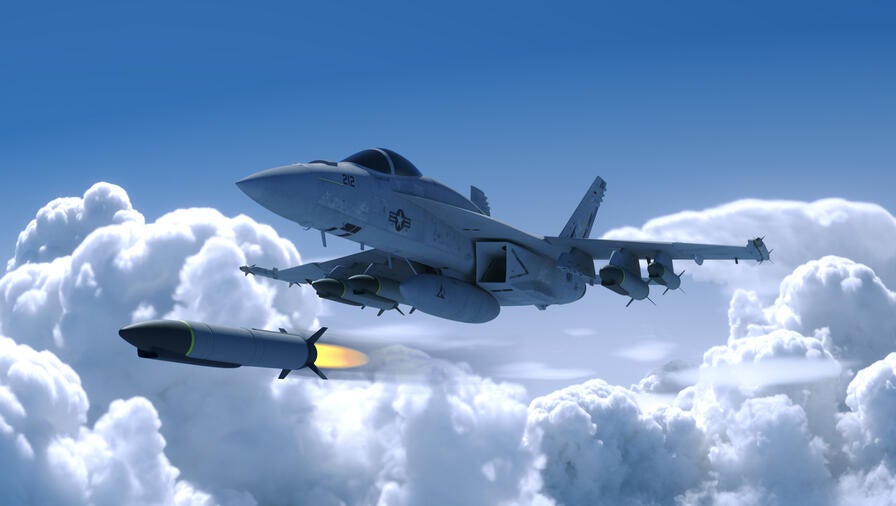 L3Harris artist’s rendering of a conceptual ramjet-powered munition being launched from a jet fighter.