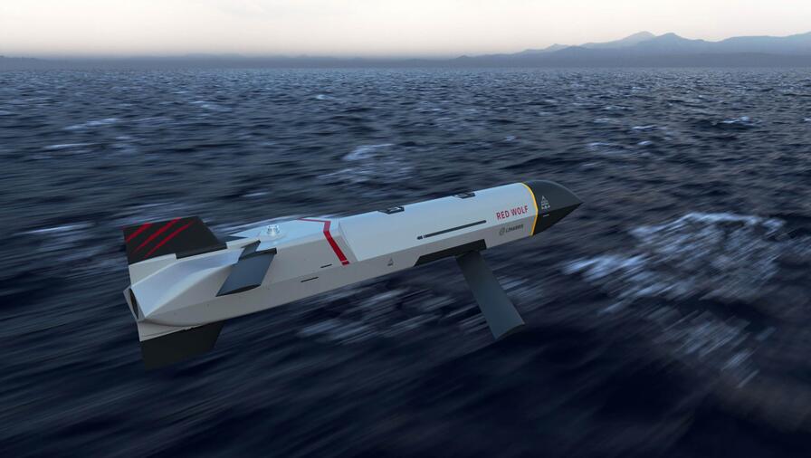 L3Harris Pack of Launched Effects, Red Wolf skimming over sea, view from above right side, rear