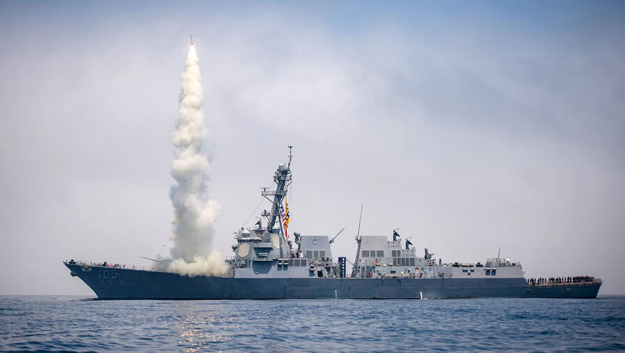 Destroyer U.S.S. Dewey conducts a tomahawk missile flight test in the western Pacific.
