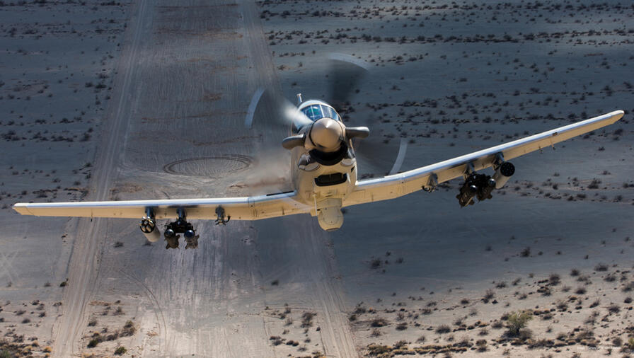 WESCAM MX-15D on Textron Beechcraft AT-6 front view take off