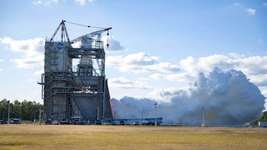 NASA and L3Harris conducted a full-duration RS-25 hot fire test Nov. 11 on the Fred Haise Test Stand at Stennis Space Center near Bay St. Louis, Mississippi, marking a major milestone for future Artemis flights of the Space Launch System rocket.