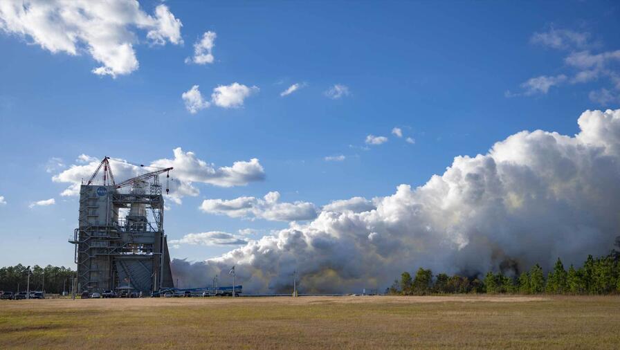 NASA and L3Harris conducted a full-duration RS-25 hot fire test Nov. 11 on the Fred Haise Test Stand at Stennis Space Center near Bay St. Louis, Mississippi, marking a major milestone for future Artemis flights of the Space Launch System rocket.