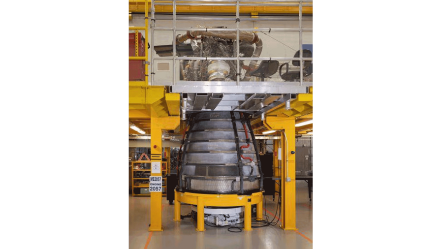 RS-25 engine, 2057, is slated for the Artemis III, the third flight of NASA’s Space Launch System. The photo was taken at Aerojet Rocketdyne’s facility located at NASA’s Stennis Space Center.