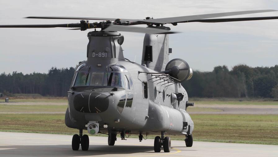 Boeing CH-47 Helicopter from the Royal Netherlands Air Force on a tarmac
