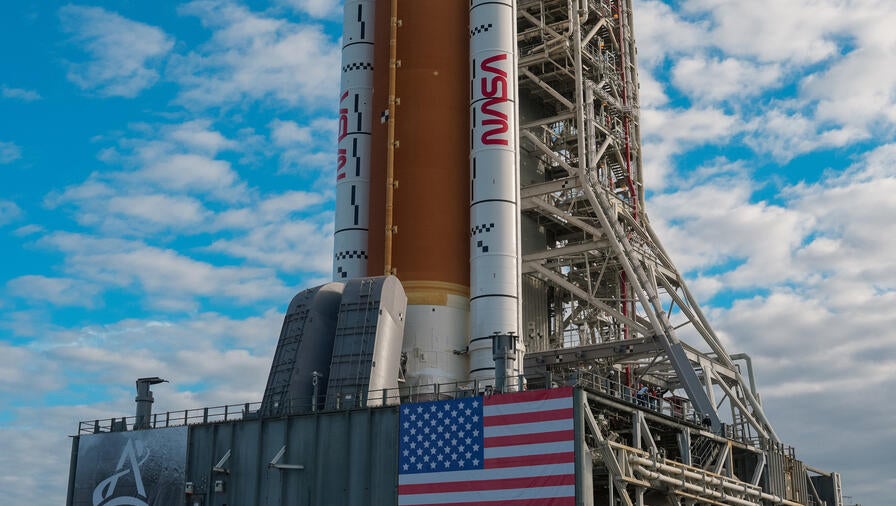 NASA's Artemis II Space Launch System (SLS) rocket and Orion spacecraft rolled to Launch Pad