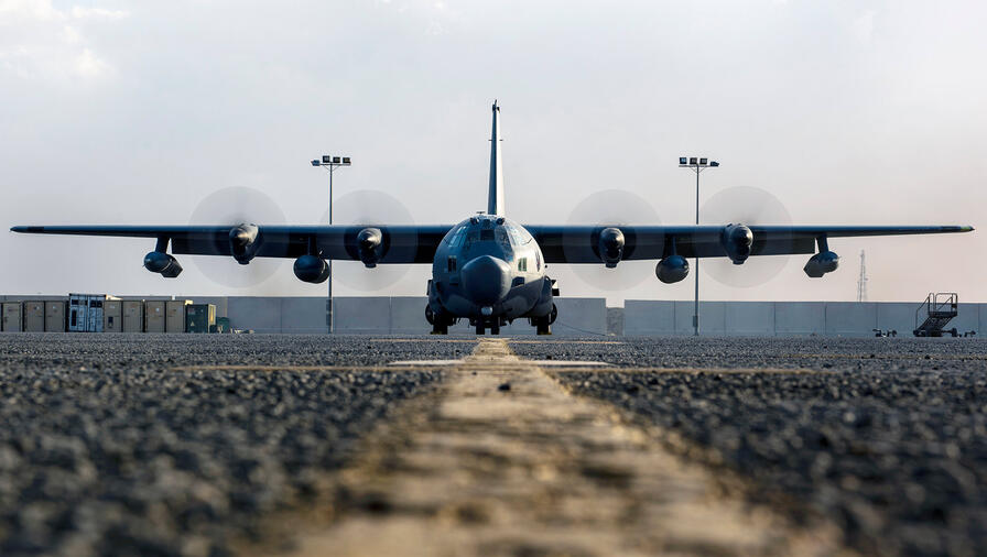 Front view of an aircraft taking off