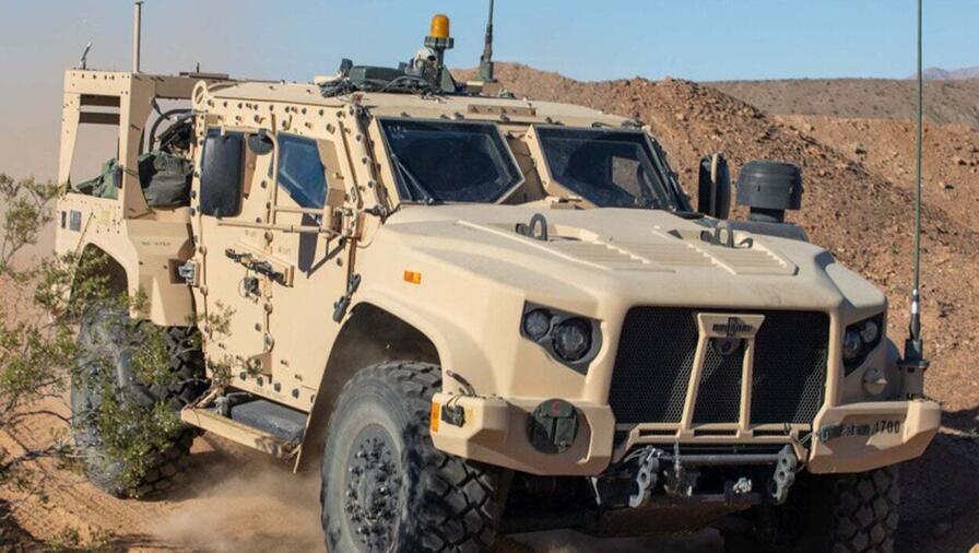 U.S. Soldiers maneuver a JLTV with Gladius Multi-mission Electromagnetic Countermeasures system