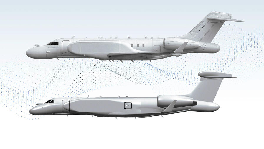 L3Harris' concept graphic of an AERIS X Bombardier Global 6500 Variant and an AERIS A Gulfstream G550 Variant